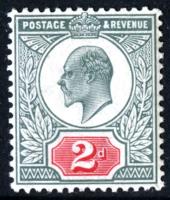 SG228 2d Pale Grey-Green & Scarlet (Chalk Paper)