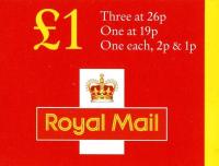 SG: FH43 £1  1p & 2p & 19p & 26p