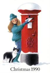 1990 Christmas Card with First Day of Issue cancellation stamp on inside cover