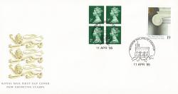 1995 11th April 2p Se-Tenant Block of 4 & 19p National Trust with Windsor Philatelic Counter CDS (ACTUAL ITEM)