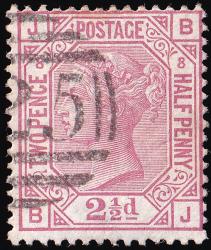 SG141 (Pl.8) 2½d Rosy Mauve (Plate 8) - Fine Used (Cat. £40) - (Spec: J9) (Scott: 67) SG141 (Pl.8) 2½d Rosy Mauve (Plate 8) - Fine Used (Cat. £40) - (Spec: J9) (Scott: 67)