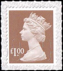 SG U2934 £1 bistre brown M19L with inverted printing on backing paper (backing not applicable with used)