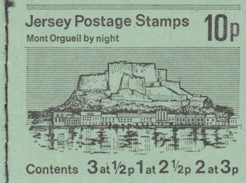 1975 10p Mount Orgueil margin at bottom (SB11)