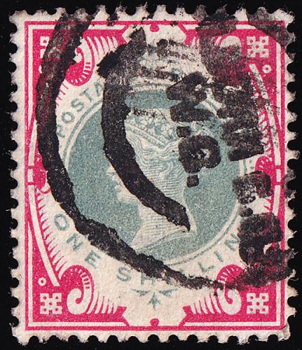 SG214 (K41) 1/- Green & Carmine - Average Used (Cat. £75)