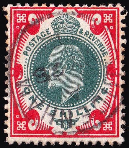 SG313 1/- Deep Green & Scarlet - Fine Used (Cat. £20) - (Spec: M47, ii)
