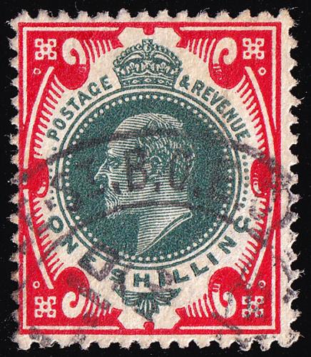 SG313 1/- Deep Green & Scarlet - Fine Used (Cat. £20) - (Spec: M47, ii)